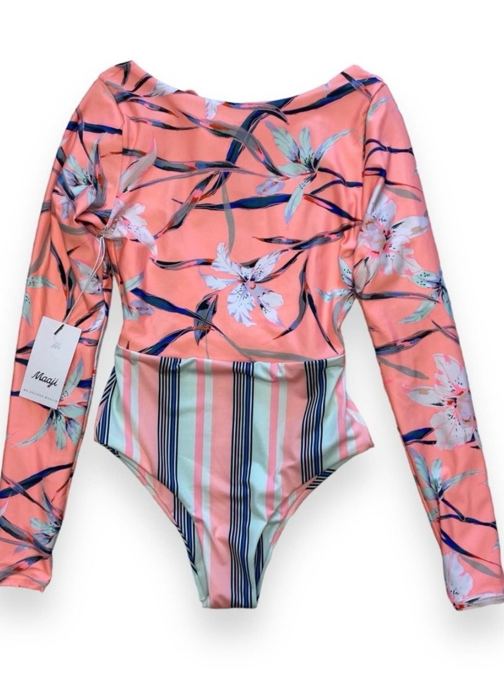 Maaji Coral Floral & Striped Long-Sleeve Swimsuit
